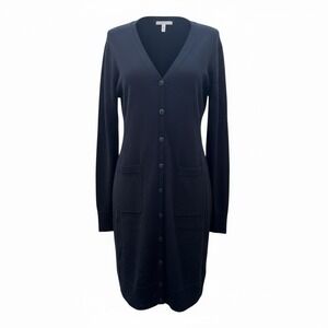 Lord‎ & Taylor Merino Wool Longline Cardigan Duster Black Button Front Petite M